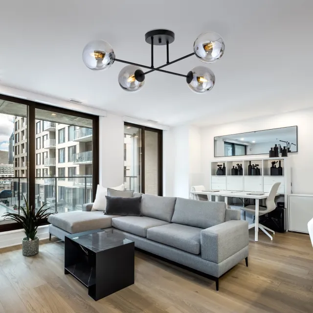 Emibig Medium plafondlamp zwart met bollen in rookglas 4x E14 - Perfecte verlichting voor elke ruimte Zwartachtig