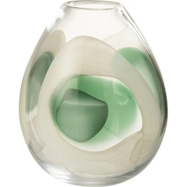 J-Line vaas Livy - glas - groen/wit/transparant - medium - Ø 20.5 cm Multi