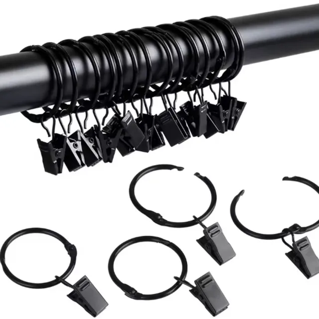 New Age Devi 30 stuks RVS gordijnringetjes - 32mm - Inclusief handige klemmetjes Zwart