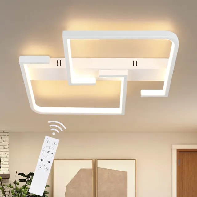 NETTLIFE Plafondlamp LED - vierkant - Wit - 42cm - 2-Lichts - 3000-6500K Dimbaar - Moderne Slaapkamerverlichting - Metaal - voor Keuken | Woonkamer | Hotel - 35W