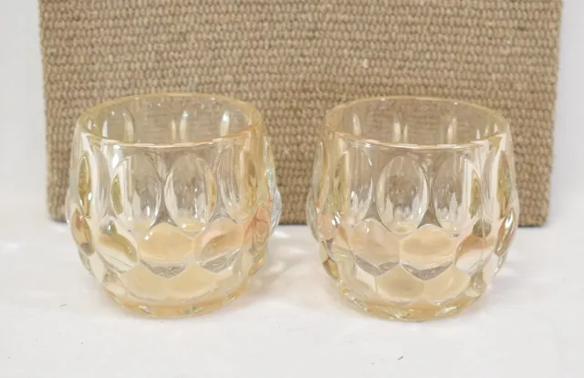 ZoeZo Design 2 stuks - waxinelichtjeshouder - zwaar glas - oker oranje gloed - H9 x Ø 9 cm - glas oranje - oker - helder glas