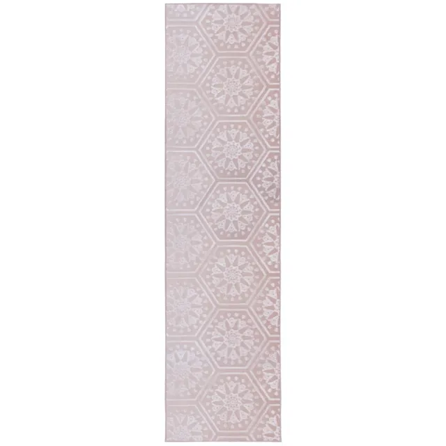 Padiro design laagpolig vloerkleed 80 x 150 cm - oudroze - modern geometrisch patroon - voor vloerverwarming - van polyester en kunsthars