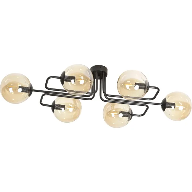 Emibig Kangasala speciale 6L plafondlamp zwart met amberkleurige bollen E14 - Creëer een warme sfeer in uw interieur Zwartachtig