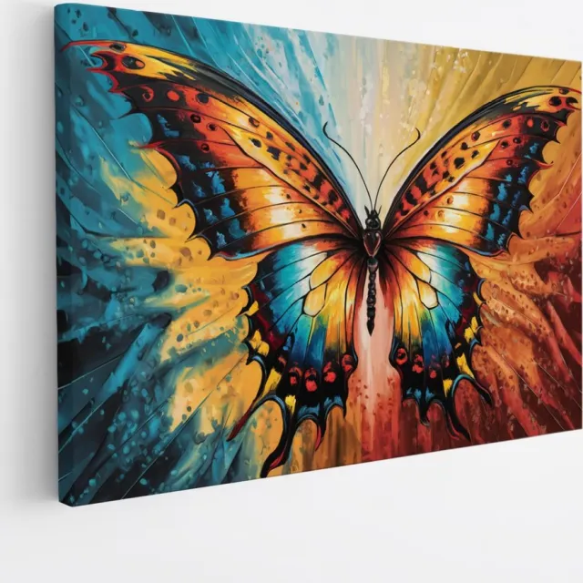 Saammp Canvas Schilderij - Vlinder - kleurrijk - Dieren - Abstract - 45x30 - Foto op canvas - Wanddecoratie - muurdecoratie Woonkamer - Slaapkamer decoratie - Canvas Print Multicolor