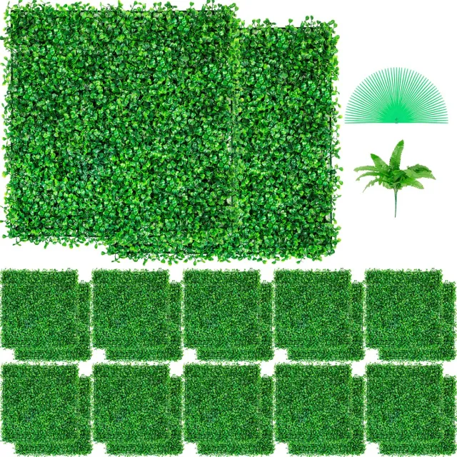 Vevor Kunstmatig Buxus Hegpaneel, 24 Stuks, 25,4 x 25,4 cm, Kunstmatige Heggen, Kunstmatige Buxusomheining, Nep Klimop Realistisch Effect Groene Plastic Decoratie voor Tuinen en Werven, 4 cm Dikte