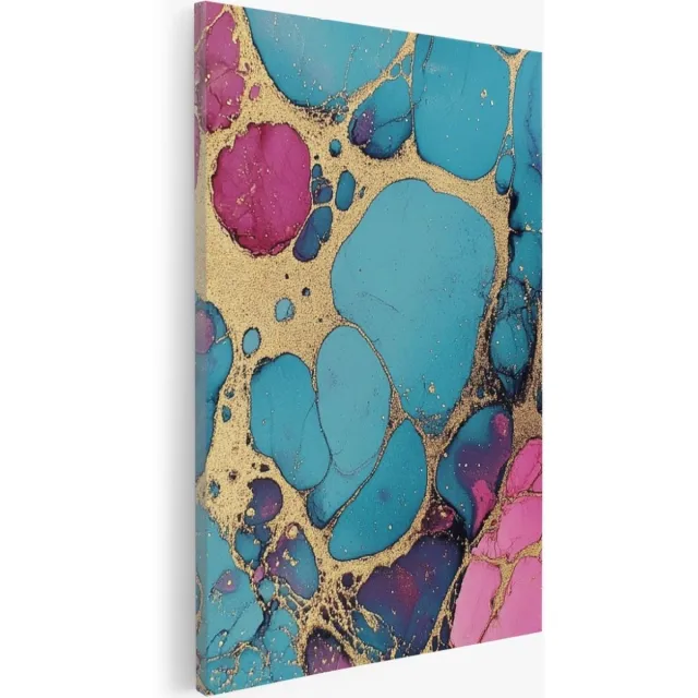Saammp Canvas Schilderij - Kleurrijk marmer - Dynamisch - Goud - Abstract kunstwerk - 60x90 - Foto op canvas - Wanddecoratie - Muurdecoratie Woonkamer - Slaapkamer decoratie - Canvas Print Multicolor