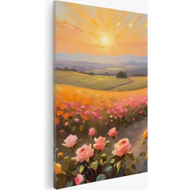 Saammp Canvas Schilderij - Landschap - Roze Bloemenveld - Abstract - 30x40 - Foto op canvas - Wanddecoratie - Muurdecoratie Woonkamer - Slaapkamer decoratie - Canvas Print Multicolor