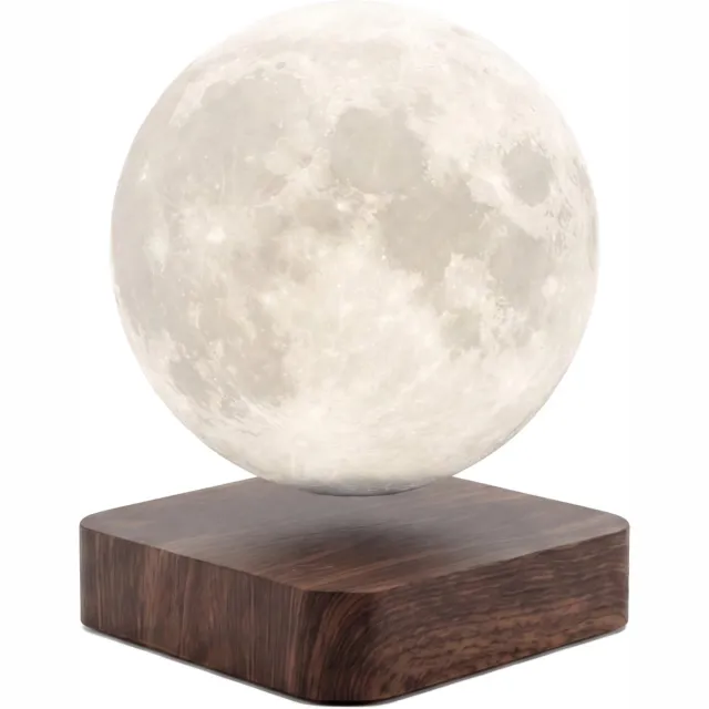 TIN-IN Zwevende Maanlamp Donker Eiken Hout – Magnetische Levitatie Tafellamp – LED Lamp met 3 Lichtkleuren – Sfeerverlichting voor Slaapkamer & Woonkamer – Nachtlamp Donker hout