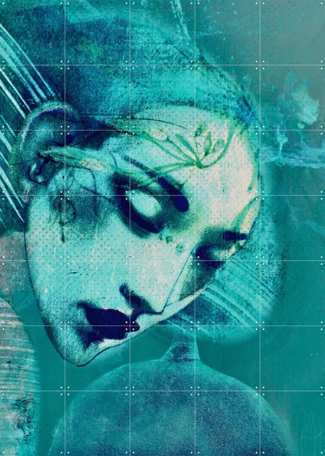 IXXI Blue Illusion, RAR Kramer - 100 x 140 cm - Grote wanddecoratie en posters - Kwaststreken, Digitale Kunst, Illustraties, Abstract, Speels, Modern Blauw