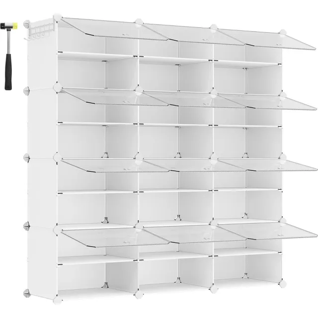 Songmics Schoenenrek met 12 planken, schoenenkast, 30 x 40 x 30 cm per plank, smal, met deuren, stalen frame, kunststof, voor gang, slaapkamer, hal, wit