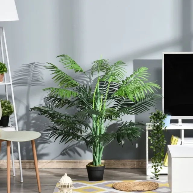 DESMIU Kunstpalm – 125 Cm – Buigbare Metalen Draden – Kunststof – Groen – In Zwarte Pot Voor Binnen En Buiten – 18 Palmbladeren