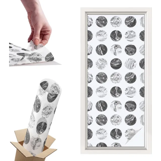 TULUP Raamfolie Anti inkijk - Marmeren elegantie Privacy Folie Raam - 50x116 cm - Wit Anti inkijk Folie - Raamfolie Tegen inkijk Glas in Lood - Voor de hal, voor het kantoor, voor een moderne slaapkamer - Raamfolie Zonwering Wit - Marmeren elegantie