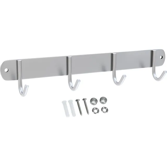 Intirilife roestvrijstalen kapstok model E - 4 haken - jashaken kapstok in 5 verschillende designs Zilver