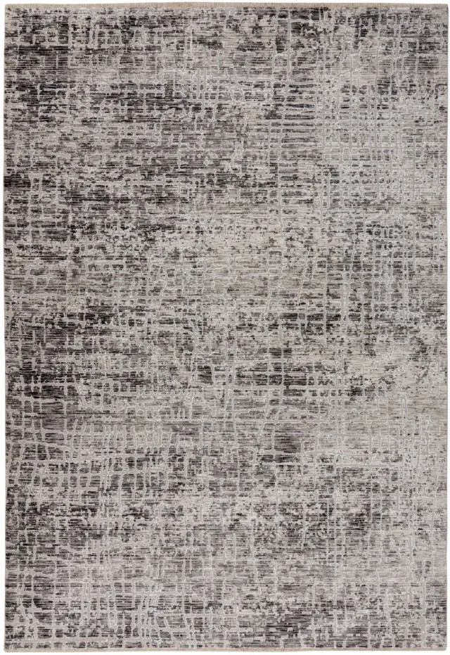 Padiro design laagpolig vloerkleed 80 x 150 cm - donkerbeige - modern abstract ontwerp - met franjes - voor vloerverwarming - van polyester en katoen