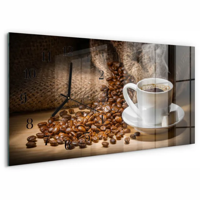 TULUP Wandklok - Koffie Moderne Wandklok Glas - 60x30 cm - Bruin Wandklok Glas Decoratie - Zwarte Handen - Rechthoekige Wandklok - Decoratieve Glazen Klok - Glazen Wandklok Design Bruin - Koffie