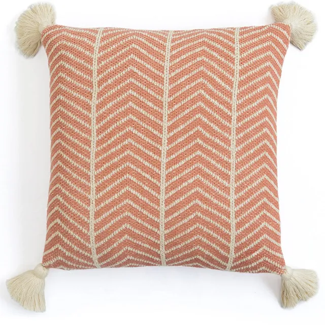 Urbane Hide Aceline Gebreide Kussenhoes - 45x45 cm - 100% Katoen - Sierkussenhoes Dusty Coral - Trendy Woonaccessoire (Zonder Binnenkussen) Beige