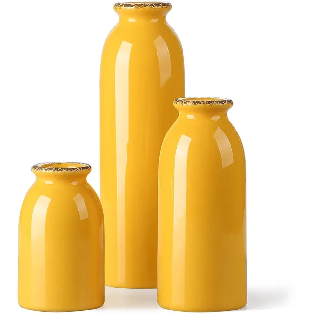 Imperatoris Keramische Vaas Set – Decoratieve Vazen voor Interieur en Woondecoratie – 3 stuks geel