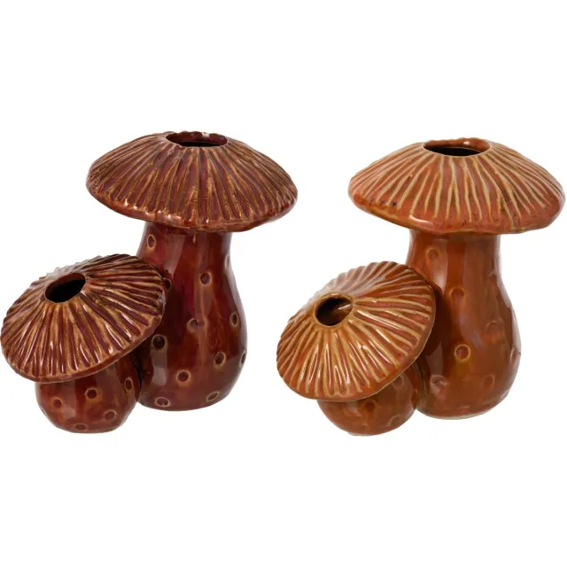 J-Line Vaas Mushrooms - steengoed - roest/oranje - medium - assortiment van 2 Bruin