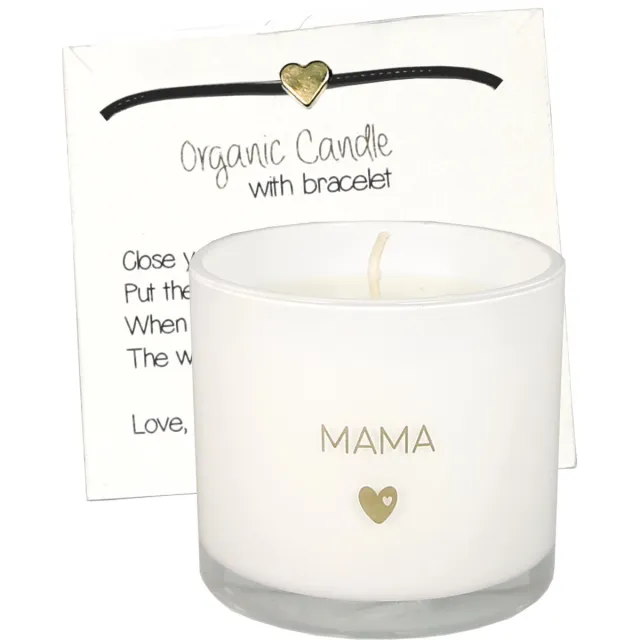 Creaties van hier MY FLAME - Sojakaars met wens-armbandje - MAMA - FRESH COTTON - 30 branduren - Moederdag wit