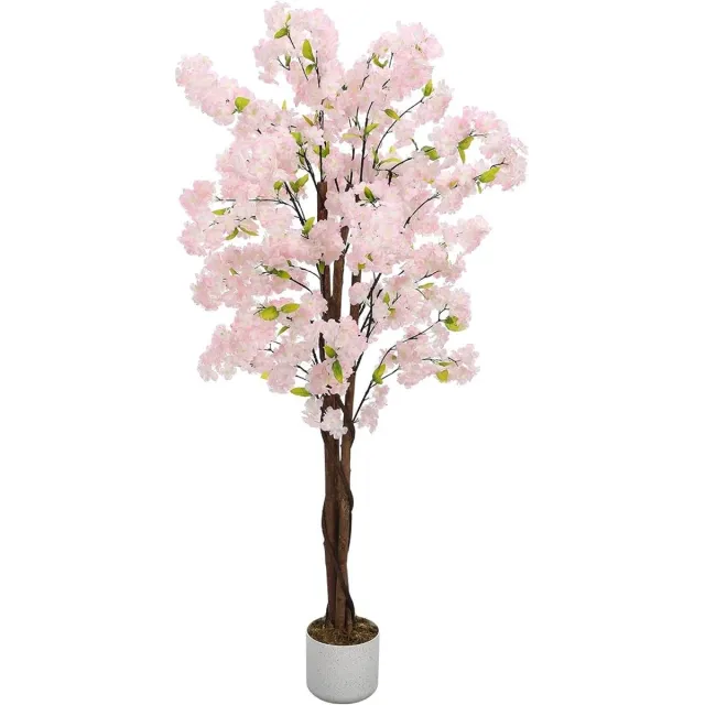 HOERFURIY Kunst kersenbloesemboom - 150 cm - roze polyester bloemen - stabiele pot - decoratie woonkamer kantoor bruiloft evenementen