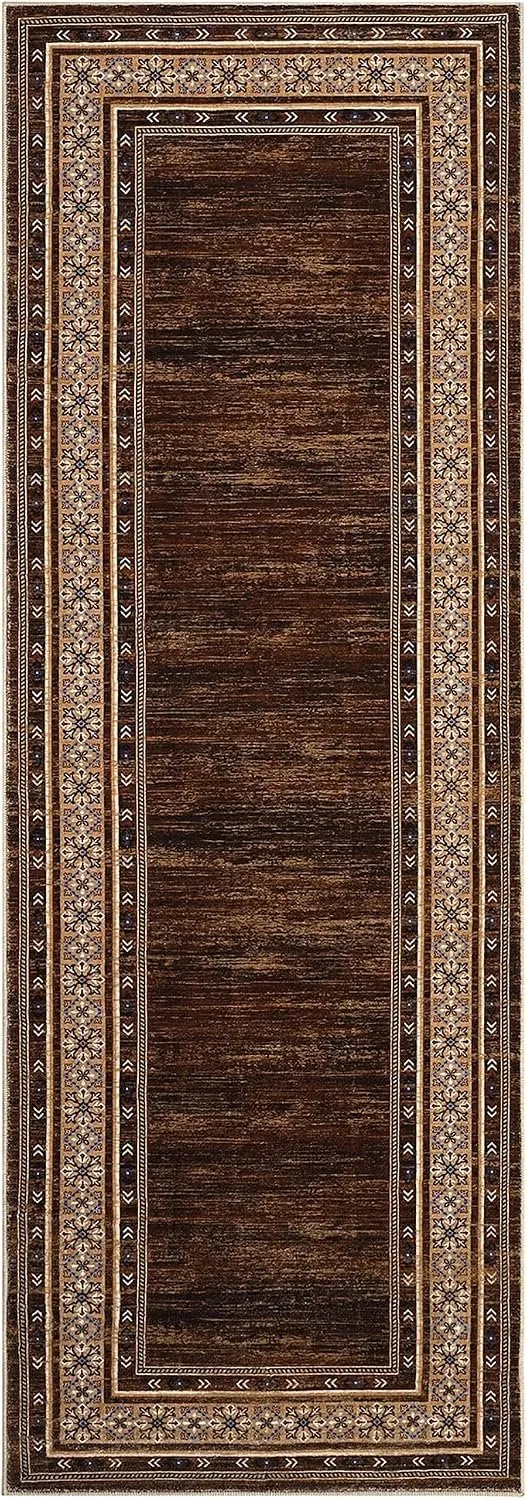 Danky Modern Vloerkleed Abstract Design 60x230 cm Roodbruin - Opvouwbare Loper met Antislip Onderkant