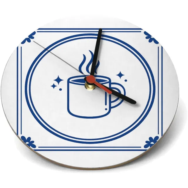 Mr Cadeautjes Klok rond Ø 19 - design Klassieke tegel met luchtige ochtendhumor rond koffie en cha | cadeau Wit