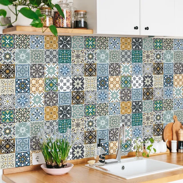 Ambiance Sticker Muurstickers - Zelfklevende tegelmuurstickers voor keuken en badkamer - 30 Pantelaria tegelstickers - 30 stickers 10x10cm Multi color
