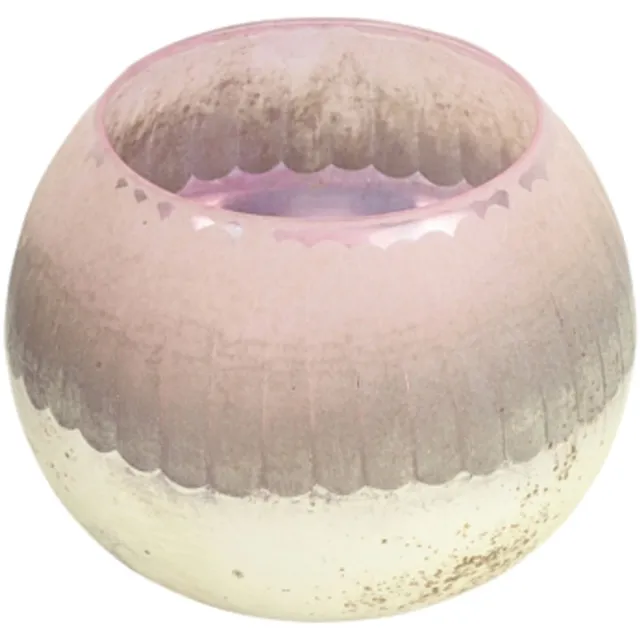 Countryfield theelichthouder Katica glas roze/antiek zilverkleurig M 10 cm roze zilver