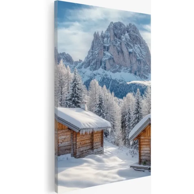 Saammp Canvas Schilderij - 2 Besneeuwde Huizen - Natuur - Landschap - 20x30 - Foto op canvas - Wanddecoratie - Muurdecoratie Woonkamer - Slaapkamer decoratie - Canvas Print Multicolor