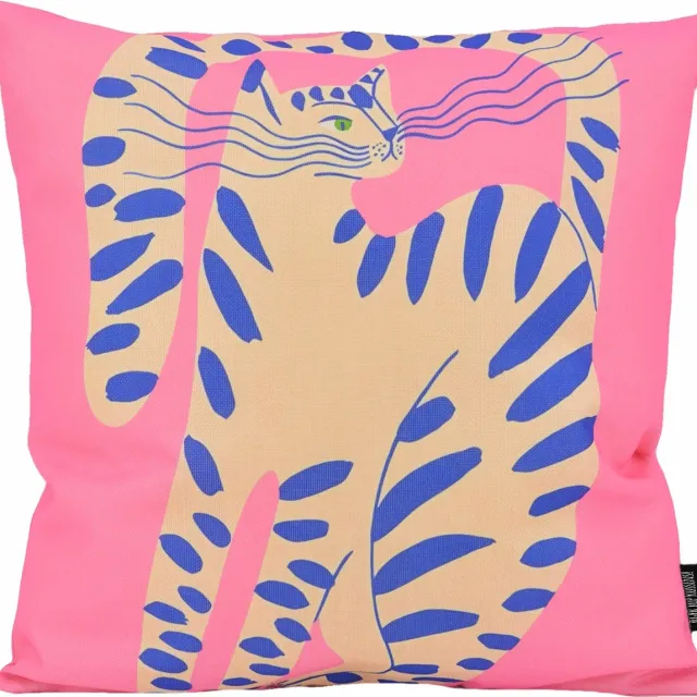 Gek op Kussens! Pink Cat Kussenhoes | Katoen/Linnen | 45 x 45 cm roze