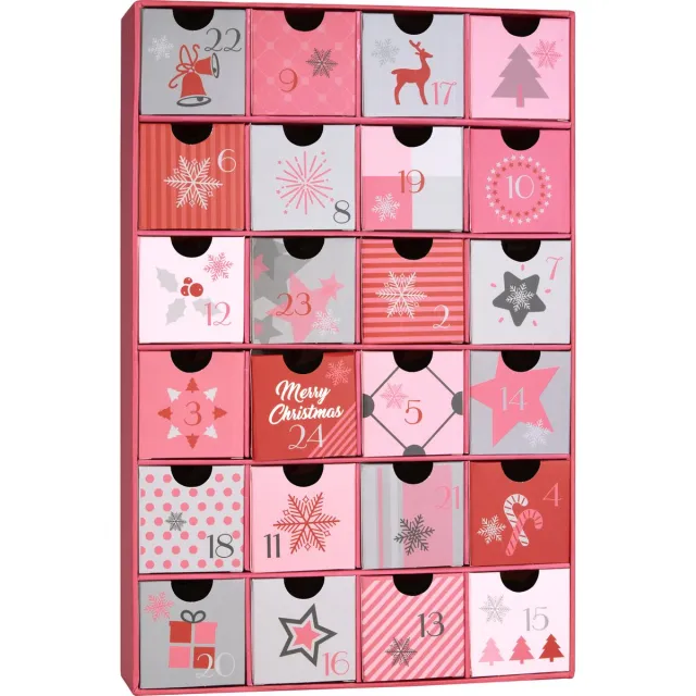 Brubaker Adventskalender - Kerstmagie roze - Kerstkalender - 24 Vakjes om zelf te vullen met kleine Cadeautjes - 32,5 cm - Karton