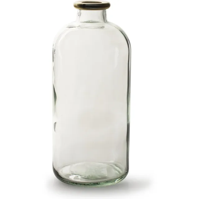 Jodeco Bloemenvaas Jardin met gouden rand - helder transparant glas - D11 x H25 cm - flesvaas
