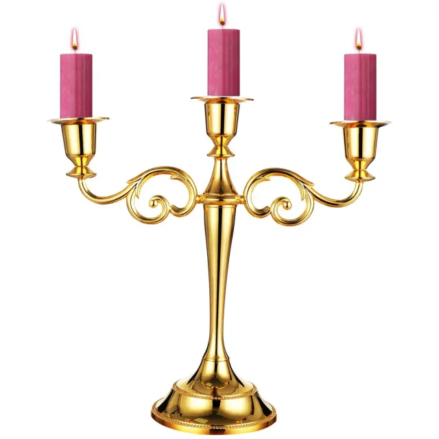 Ibenzoa Klassieke 3-armige kandelaar voor stijlvolle tafel- en woondecoratie in goud
