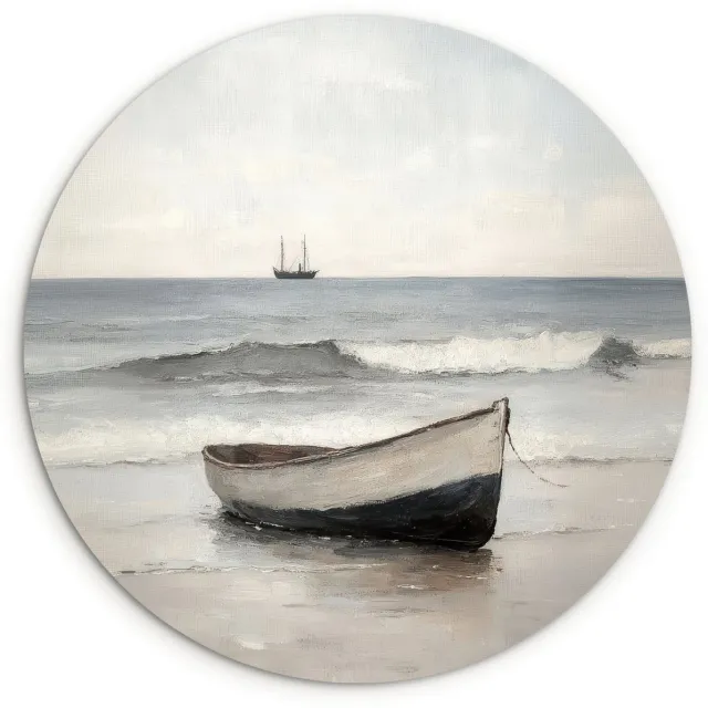 WallCircle Wandcirkel 60x60 cm - Muurcirkel Roeiboot - Zee - Horizon - Muurdecoratie woonkamer - Wanddecoratie slaapkamer - Kamer decoratie accessoires - Ronde schilderijen