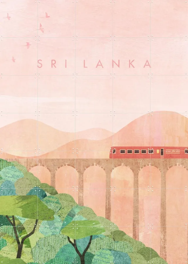 IXXI Sri Lanka, Henry Rivers - 100 x 140 cm - Grote wanddecoratie en posters - Illustraties, Kleurrijk, Bergen