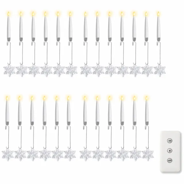 SWGOTA led kaarsen, set van 24 met sneeuwvlokhaken en afstandsbediening, warmgeel decoratief licht voor Kerstmis en feesten Wit