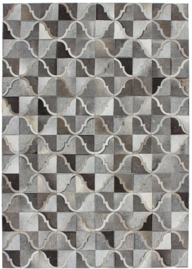 Padiro stijlvol leren vloerkleed 160 x 230 cm - donkergrijs - geometrisch boho-patroon - voor vloerverwarming - van leer