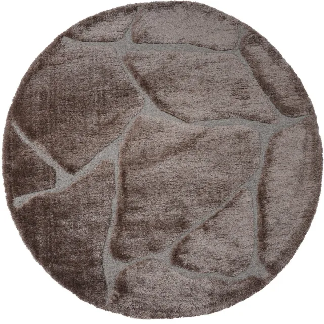 Veer Carpets Vloerkleed Macy Bruin Rond ø160 cm - Design Hoog-Laag Vloerkleed met Organisch Keien Patroon in Scandinavische / Japandi Stijl