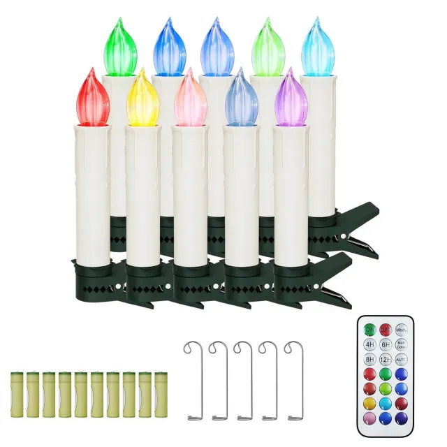 Froadp 10er LED Kerstkaarsen Draadloos kleurverlichting Kaarsen Met Timer Afstandsbediening Vlamloze Kerstboomkaarsen Feest Voor Feestjes,Kerstboom,Huwelijk, Huwelijksdecoratie,Geboortedag (Met Batterij)