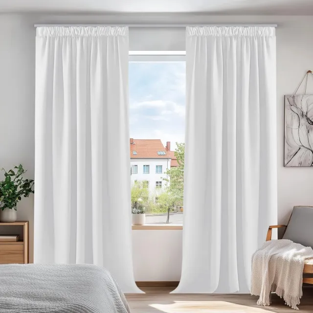 Famanu Verduisteringsgordijnen Plooiband, Thermische Gordijnpanelen voor Woonkamer, Slaapkamer, Kant en Klaar, 140x175 cm (B x H), Grijswit, 2 stuks