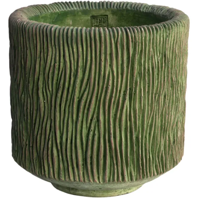 PTMD Jacyln Moss Green Cement Pot Round Low Stripes Big Groen