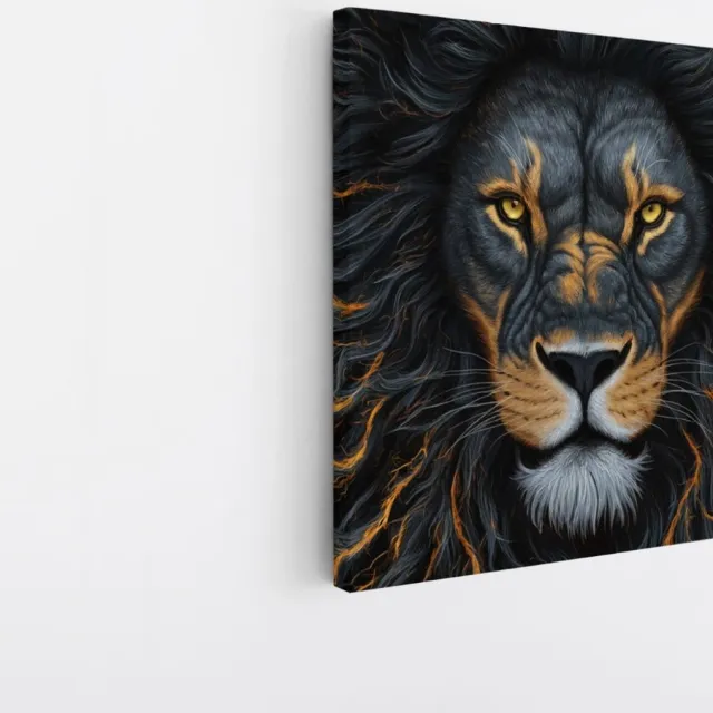 Saammp Canvas Schilderij - Abstracte Leeuw - Goud - zwart - Dieren - Natuur - 40x40 - Foto op canvas - Wanddecoratie - Muurdecoratie Woonkamer - Slaapkamer decoratie - Canvas Print Multicolor
