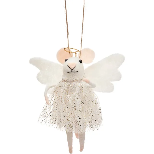 Sass & Belle Witte engel muis vilten kersthanger - Sass & Belle