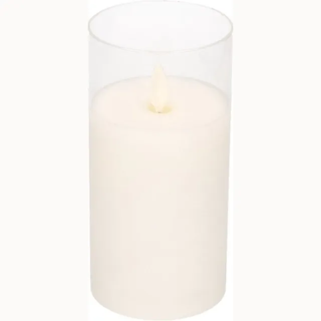 PEHA LED kaars/stompkaars wit in glas 15 cm flakkerend - Kerst diner tafeldecoratie - Home deco kaarsen