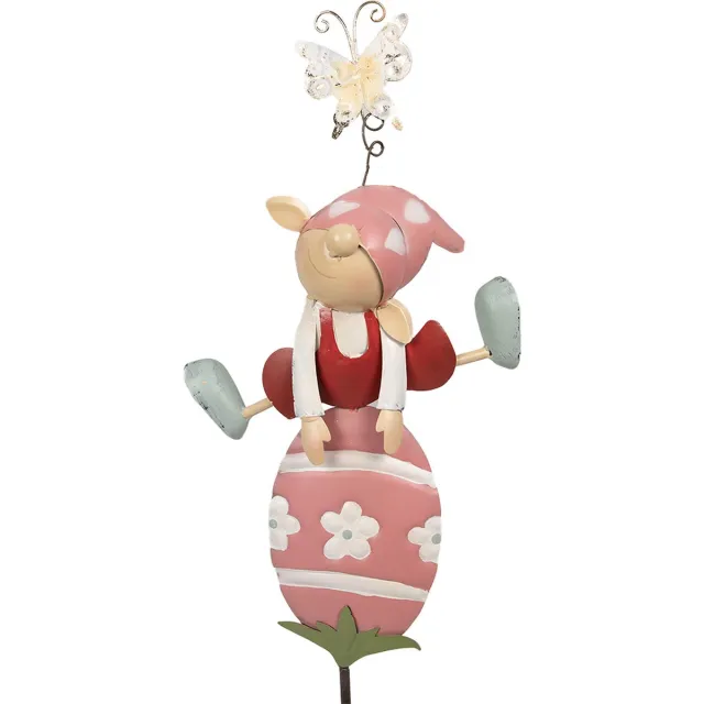 Clayre & Eef Tuinsteker Kabouter 24x7x84 cm Roze Metaal