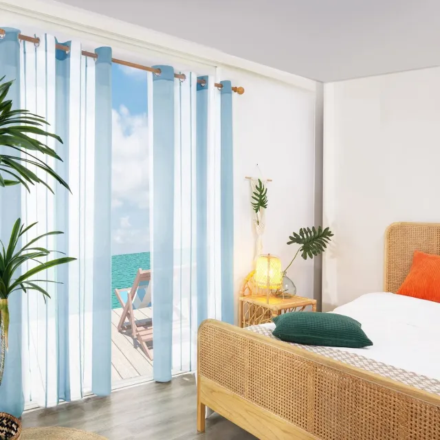 Deconovo Vitrage – duurzaam – luxe vitrage voor slaapkamer woonkamer eetkamer - hoogwaardig voile – vitrage gordijn lichtblauw