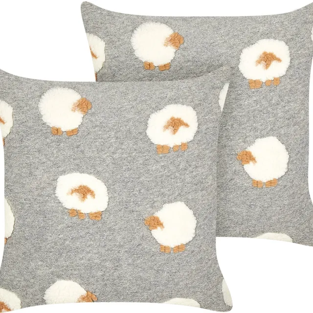 Beliani EINADIA - Sierkussen set van 2 - Grijs - 45 x 45 cm - Polyester