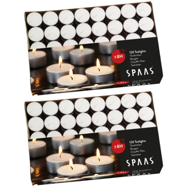 Spaas Theelichten Wit 8 Branduren - 2 x 120 stuks - Voordeelverpakking