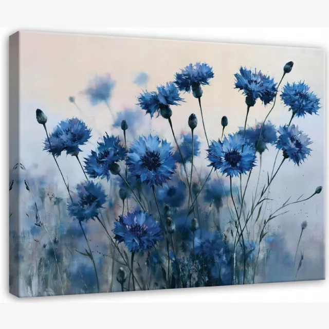 WALLARENA Schilderij op canvas 60x40 cm - canvas schilderij - blauwe veldbloemen - voor slaapkamer en woonkamer - op doek Veelkleurig