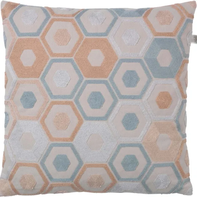 Dutch Decor PIEN - Sierkussen geborduurd 45x45 cm - lichtgrijs - roze - blauw - pasteltinten - Inclusief binnenkussen